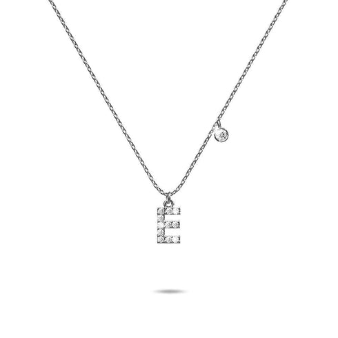 Solid 925 Sterling Silver Initial Crystal Personalised Alphabet Letter Necklace Silver